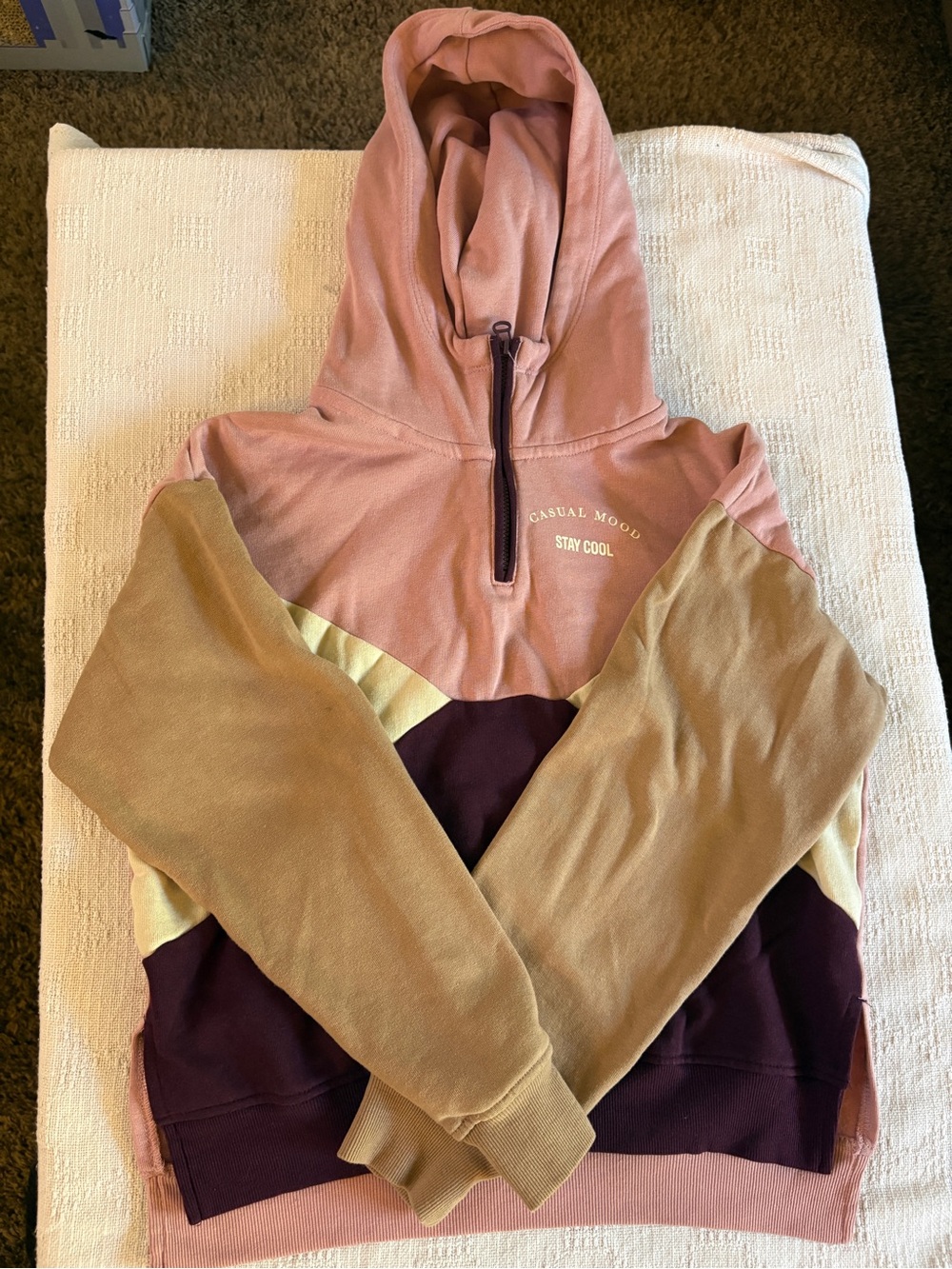H&M Colorblock Half-Zip Hoodie - Pink, Tan & Burgundy